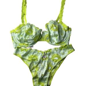 NWT Savage X Fenty Neon Lime Lace Underwire Bra & Bikini Set 💚